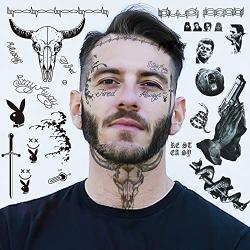 Halloween Post Temporary Tattoos Stickers, 5 Sheet Face Tattoos Set, Neck Hands Arm Tattoos Sticker, Fake Tattoos For Halloween Costume Accessories and Parties