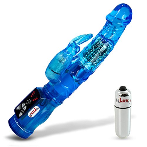 LeLuv Rabbit Vibrator Slim Bunny Blue Bundle with Mini Bullet