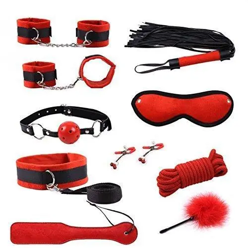 BDSM 12 Piece Bondage Kit | Sex Toys Include Whip, Ball Gag, Handcuffs, Collar, Blindfold, Nipple Clamps