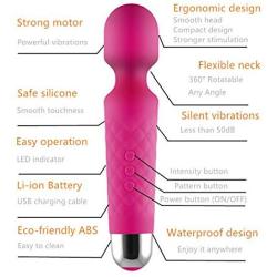 Cordless Wand Massager -100% Silicone Waterproof 8 Speeds Powerful Handle Electric Therapeutic Boby Massager (Pink)