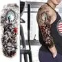 COKTAK 11 Sheets Cool Full Arm Temporary Tattoos For Men Body Sleeve Fake Military Warrior Tattoo Stickers Rose Beast Wolf Lion Tiger Eye Totem Extra Large Tatoos Women Leg Half Armband Animal Adults