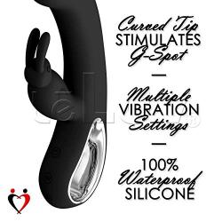 LeLuv Rabbit Vibrator Curved G-Spot Tip and Hollow Handle Smooth Silicone Black