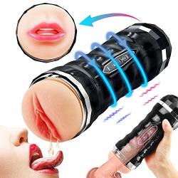 Male Masturbator Cup,Electric Vibrating Pocket Pussy Stroker with Voice, Powerful Vibration Masturbation with Realistic Tight Vagina,Oral Sex Toys for Man