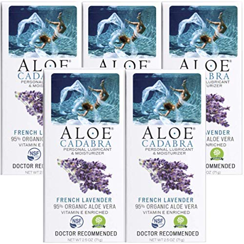 Aloe Cadabra 2-in-1 Organic Personal Lube and Best Natural Vaginal Moisturizer Lubricant for Relief of Itching, Buring and Dryness, French Lavender Scented Essential Oil, 2.5 Ounce (Pack of 5)