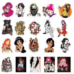 Sexy Stickers Tattoo Women Cartoon Princess Beauty Sticker Lady Decals Punk Vintage Retro Stickers for Water Bottle Travel Case Car Skateboard Motorcycle Luggage Guitar Bike Decal