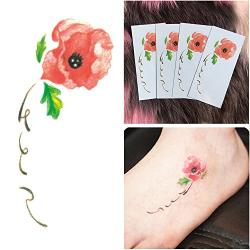 DaLin 4 Sheets Sexy Floral Temporary Tattoos for Women Flowers Collection (Red Flower)