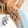 COKTAK 6 Pieces/Lot 3D Realistic Large Black Rose Flower Temporary Tattoos For Women Body Art Arm Big Peony Geometric Tattoo Stickers Adults Fake Waterproof Tatoo Legs Sketch Sexy Girl Peach Lily