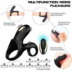 Vibrating Dual Cock Rings Sex Toys for Men with 9 Vibration Modes, loverbeby Silicone Wireless Remote Control Penis Enhancer Ring Rechargeable Waterproof Clitoral Stimulate Massager for Couples