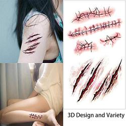 WUJO Halloween 3D Scar Fake Bloody Wound Face Scar Tattoo Stickers,for Cosplay Party Masquerade Prank Prop Decorations (30 sheets)