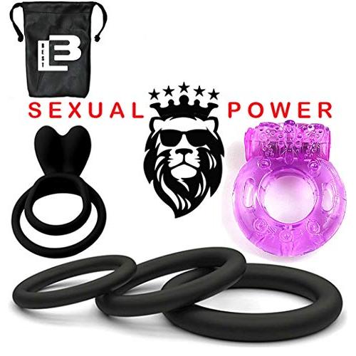 Soft Silicone Vibrating Cockring for Male - 5 Per Pack Cock Rings 100% Medical Grade Pure Silicone Penis Ring Set for Extra Stimulation - Better Sex Toy for Erection Enhancing and Last Longer Orgasm