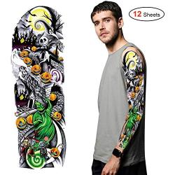 Konsait 12Sheets Nightmare Before Christmas Large Full Arm Temporary Tattoos Temporary Sleeve Tattoos Fake Body Art Arm Tattoo Black Tattoo Body Stickers for Kids Adults