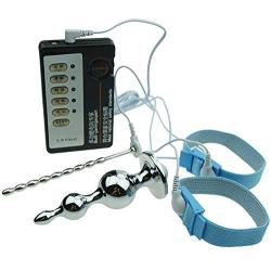 EDTara Urethral Sound Anal Plug Sets Electric Shock Pulse Penis Stimulation Metal Butt Plug Cock Ring Rope Couples Sex Game Male Masturbation Tool