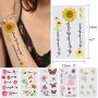 13 Sheets Daisy Sun Flower Tattoo, Butterfly Temporary Tattoo Sticker for Women Lady Girls, Body Art on Arm Shoulder Wrist Face Clavicle