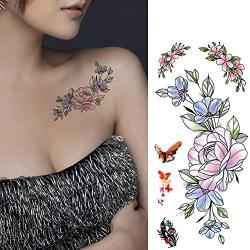 Flowers Temporary Tattoos for Women Tattoo Stickers Lotus Rose Body Shoulder Back Waterproofing Removable Tattoos 8 Sheets (style 6)