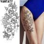 VANTATY 8 Sheets Petal 3D Black Flower Rose Temporary Tattoos For Women Waterproof Fake Body Art Arm Sketch Tattoo Stickers For Girls Shoulder Arm Leaf Tatoo Adults Beauty.