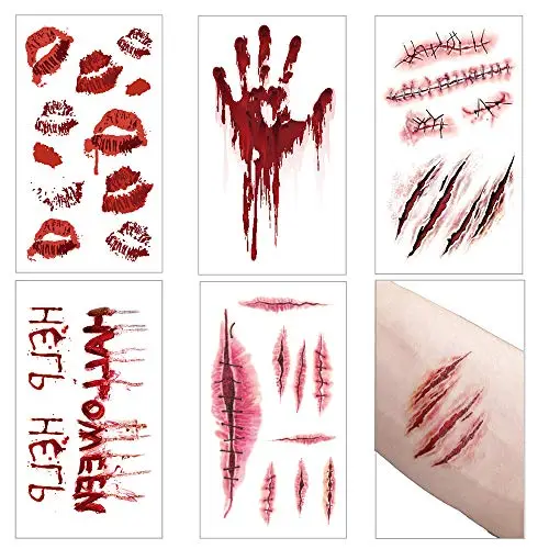 10 sheets 3D Halloween Tattoo Sticker 2021 new Halloween Temporary Tattoos Halloween scary wound Stickers for Man Women Adults Halloween Cosplay Party Decoration
