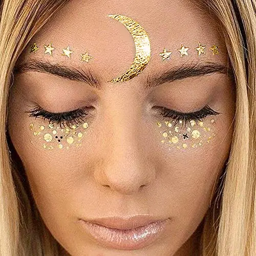 Face Tattoo Sticker Metallic Shiny Temporary Water Transfer Tattoo for Professional Make Up Dancer Costume Parties, Shows Gold Glitter Face Tattoo Sticker Metallic Shiny Temporary Water Transfer Tattoo for Professional Make Up Dancer Costume Parties, Shows Gold Glitter
