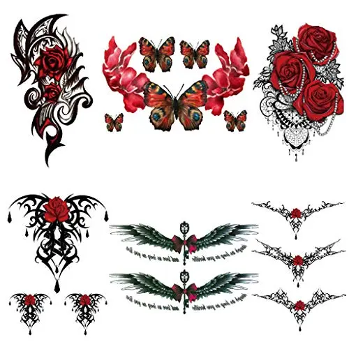 CARGEN 6 Sheets Rose Temporary Tattoo for Women Waterproof Fake Tattoos Sexy Cover Up Makeup Body Sticker Waterproof for Legs Thighs Chest Hip CARGEN 6 Sheets Rose Temporary Tattoo for Women Waterproof Fake Tattoos Sexy Cover Up Makeup Body Sticker Waterproof for Legs Thighs Chest Hip