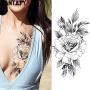 VANTATY 8 Sheets Petal 3D Black Flower Rose Temporary Tattoos For Women Waterproof Fake Body Art Arm Sketch Tattoo Stickers For Girls Shoulder Arm Leaf Tatoo Adults Beauty.