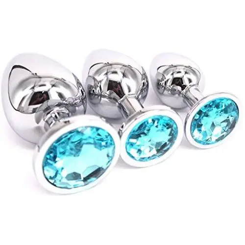 Eastern Delights 3 Pcs Jewelry Anal Plug Steel Metal Butt Plated Plug with Penis Condom, Light Blue Eastern Delights 3 Pcs Jewelry Anal Plug Steel Metal Butt Plated Plug with Penis Condom, Light Blue