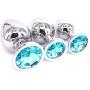 Eastern Delights 3 Pcs Jewelry Anal Plug Steel Metal Butt Plated Plug with Penis Condom, Light Blue