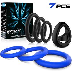 Silicone Cock Rings Set, Sexy Slave Stretchy Penis Rings for Longer & Harder Erection, Sex Toy for Men Couple(7pcs)