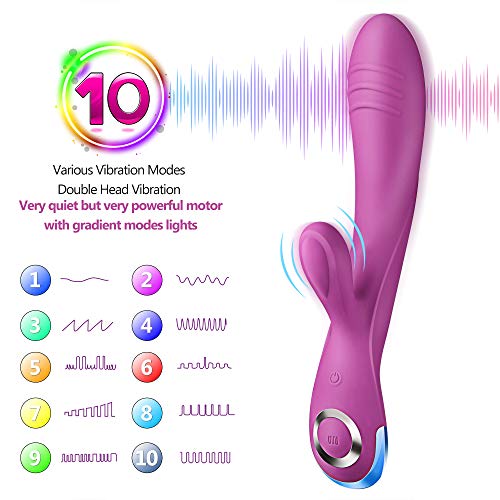 Classic Dildo Vibrator by ALOFA Waterproof Rabbit Vibe Clit G Spot Stimulator with 10 Powerful Vibration Modes Quiet Personal Bunny Vibrator Erotic Sex Toy Rechargeable (Purple)