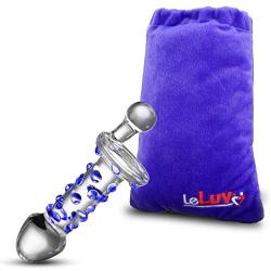 LeLuv 6 inch Medium Blue Plug Anal Juicer G-Spot Spinner Glass Wand Bundle with Premium Padded Pouch