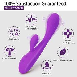 G Spot Rabbit Vibrator Waterproof Medical Silicone Rechargeable Massage Wand - Clit G Spot Stimulator Men Women Toy (Purple)