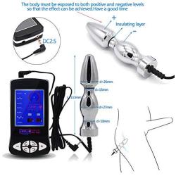 HBD-SM Estim Electro Stimulation Massager Set with 4 Accessories Incl. Stainless Steel Anal Plug/Analdildo & Cock Ring & Glove & Pads, E-Stim Electric Sex Toy for Women Men Couples