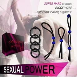 7 Pack Penis Ring Set – 4 Cock Rings w. Clit Stimulating Ball and 3 Adjustable Penis Loops – Erection Enhancing Male Sex Toy