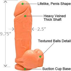 9 Inch Thick Dildo Cock and Balls with Suction, Natural Flesh, Made in US