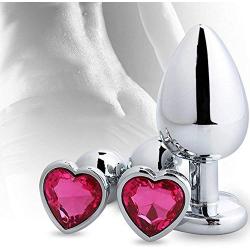 Waterproof Adult Sex Toys 3Pc Heart Butt Plug Shaped Base with Jewelry Birth Stone Butt-Anal-Play Heart Jewel Anal Plug Butt Plug Sex Games (Blue) (Purple)