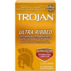 Trojan Stimulations Ultra Ribbed Spermicidal Condoms, 12ct