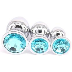 Eastern Delights 3 Pcs Jewelry Anal Plug Steel Metal Butt Plated Plug with Penis Condom, Light Blue