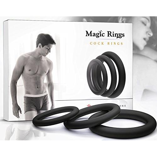 Penis Rings for Men - Silicone Cock Ring Set - Male Erection Rings - Sex Enhancer Ring for Longer Orgasm - Black