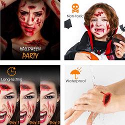 30 Different Pattern Halloween Zombie Scars Tattoos Stickers, Temporary Tattoos Paste with Fake Scab Blood Special Fx Costume Makeup Props,Fake Wounds for Halloween Cosplay