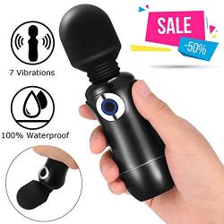 Mini Wand Massager, REVO Personal Handheld Massager with 7 Speeds, Waterproof & Cordless, Portable Electric Massage Wand for Back Neck Shoulder, Luxury Black