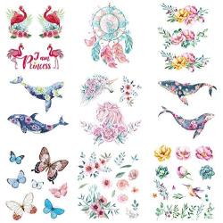 Ooopsi 10 Sheets Luau Floral Temporary Tattoos -Hawaiian/Tropical/Flamingo/Summer Pool Party Decorations Supplies Favors