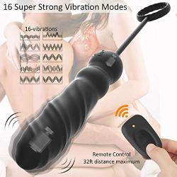 Vibrating Butt Plug with Penis Ring, Silicone Anal Vibrator with 16 Powerful Vibration Modes, Wireless Remote Control Anal Plug Sex Toys for Couples Sex,Men,Women