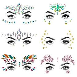 SHINEYES 6 Pcs Music Festival Face Jewels, Rhinestone Rave Face Gems Glitter,Crystal Birthday Party Festival Face Sticker, Eyes Face Body Temporary Tattoos for Festival Party