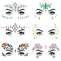 SHINEYES 6 Pcs Music Festival Face Jewels, Rhinestone Rave Face Gems Glitter,Crystal Birthday Party Festival Face Sticker, Eyes Face Body Temporary Tattoos for Festival Party