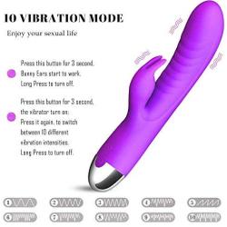 Rabbit Vibrator Waterproof G Spot Vibrator for Clitoris Stimulation Massager Wand Dildo Vagina Stimulator with 10 Vibration Modes Adult Sex Toys USB Rechargeable Quiet Dual Motor for Women (Purple)