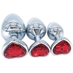 YiFeng 3 Pieces Steel Jewel Butt Play Plug Heart Stand Design Sex Toys for Adults Red