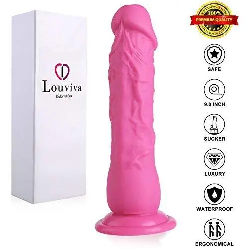 Realistic Dildo, Louviva 9 inch Lifelike Liquid Silicone Big Penis, Women Sex Toys with Strong Suction Cup (Pink)