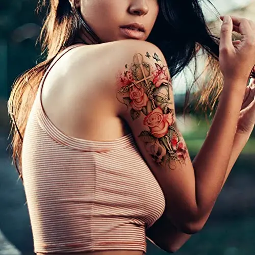 Leoars Halloween Temporary Tattoos, 12-Sheet Fake Skull Rose Tattoos Flower Half Arm Sleeve Tattoo Stickers for Adults Men Women Girls Kids Halloween Parties Supplies Leoars Halloween Temporary Tattoos, 12-Sheet Fake Skull Rose Tattoos Flower Half Arm Sleeve Tattoo Stickers for Adults Men Women Girls Kids Halloween Parties Supplies