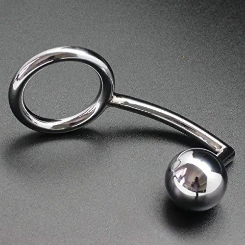 Anal Plug Cock Ring with Ball Metal Steel Hook Chrome Butt Anal Plug Cock Ring with Ball Metal Steel Hook Chrome Butt