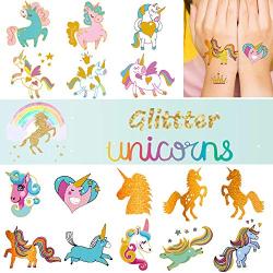 Ooopsi Unicorn Tattoos for Kids - 58 Gold Glitter Styles, Unicorn Party Favors and Birthday Decorations for Girls Boys