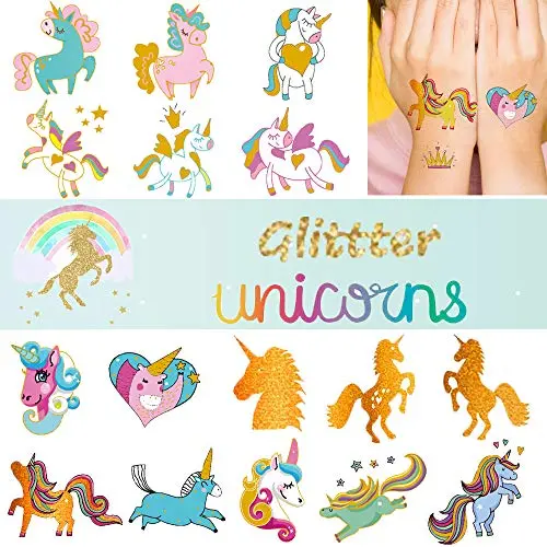 Ooopsi Unicorn Tattoos for Kids - 58 Gold Glitter Styles, Unicorn Party Favors and Birthday Decorations for Girls Boys Ooopsi Unicorn Tattoos for Kids - 58 Gold Glitter Styles, Unicorn Party Favors and Birthday Decorations for Girls Boys