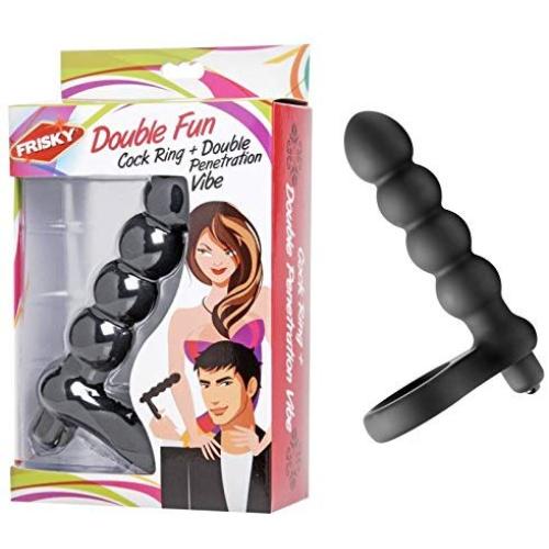 Frisky Double Fun Cock Ring with Double Penetration VibeIncludes a Free Bottle of Adult Toy Cleaner
